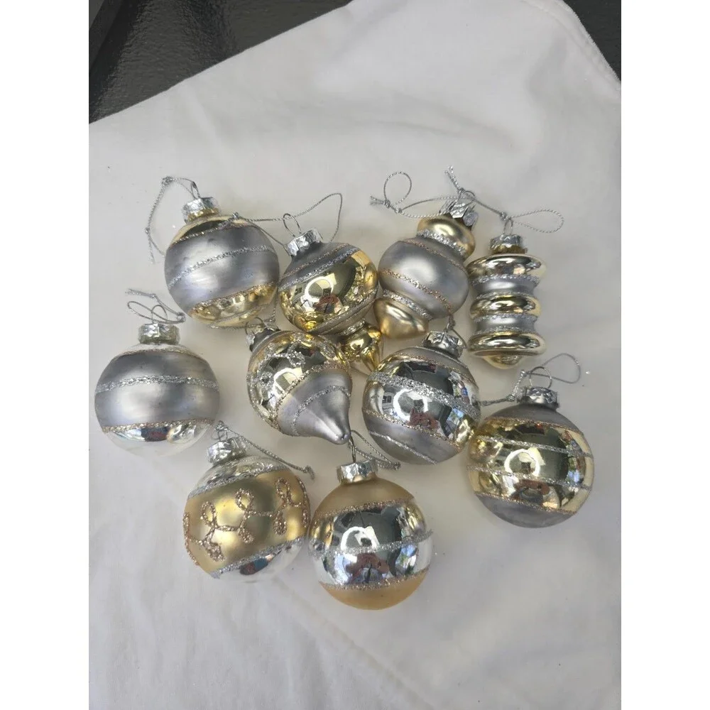 RAZ Imports Vintage Reflector Ornaments Silver/Gold Glass Set of 10 Christmas